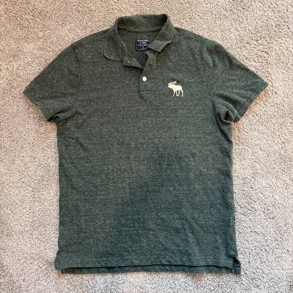 Abercrombie & Fitch Polo Shirt Mens XL Green Classic Fit Large Moose Logo Y2K - Picture 1 of 7